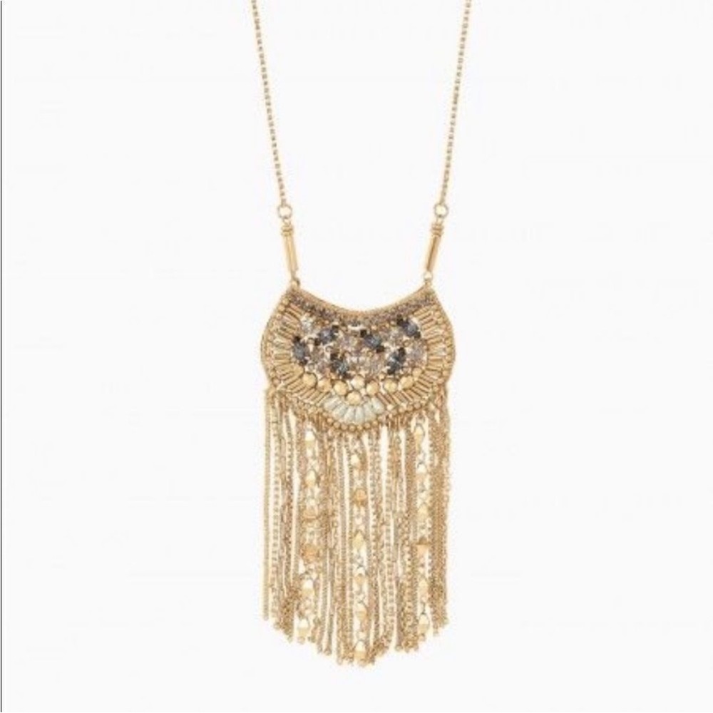 Stella & Dot Analena Pendant Sparkle Fringe Necklace – Gold Adjustable